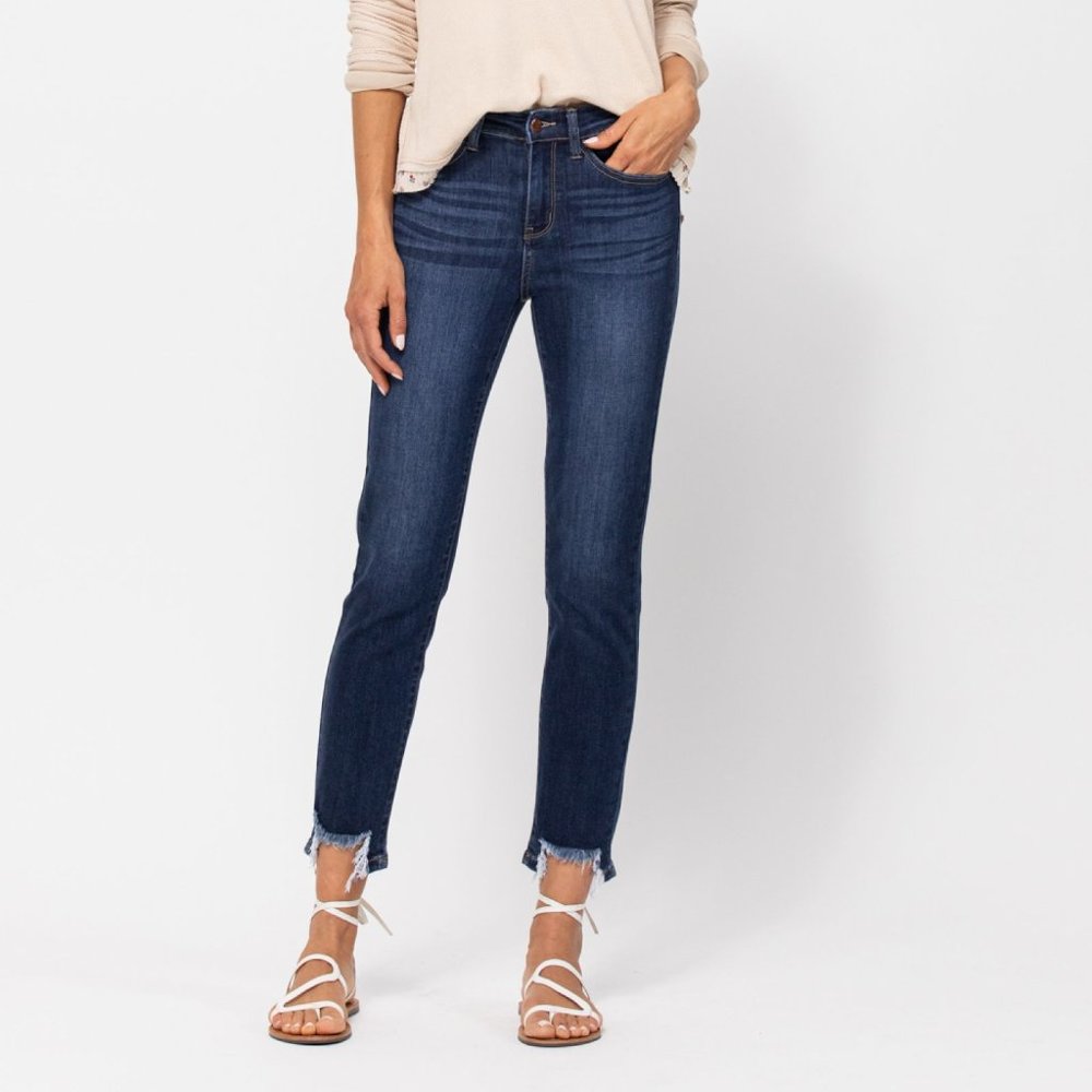 Judy Blue   Relaxed Fit  Mid Rise  Cut Bottom Jeans